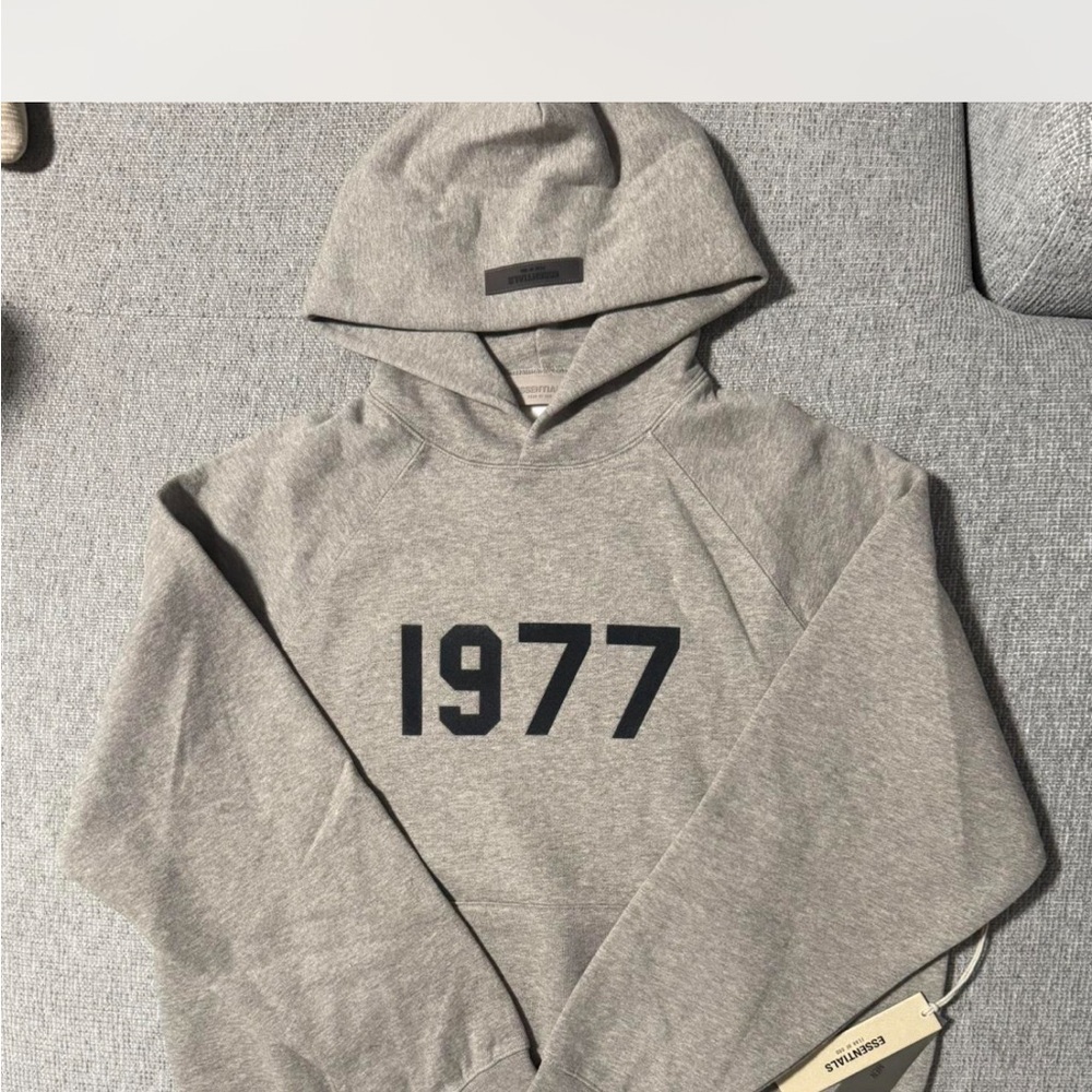 Essentials Heather Gray Hoodie with 1977 Design